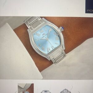Porsamo Bleu Celine Silver & baby blue $1200 watch NWT crystal bezel Swiss made